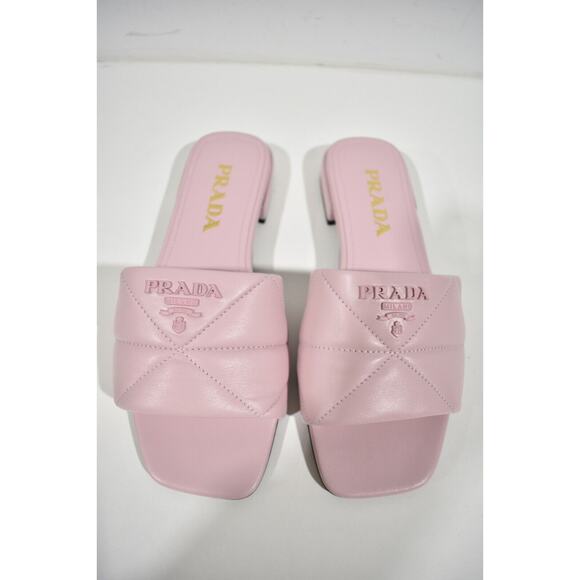 Prada Alabastro Pink Quilted Nappa Leather Logo Slide Sandal Flat Sabots Mule 36 - Picture 7 of 12